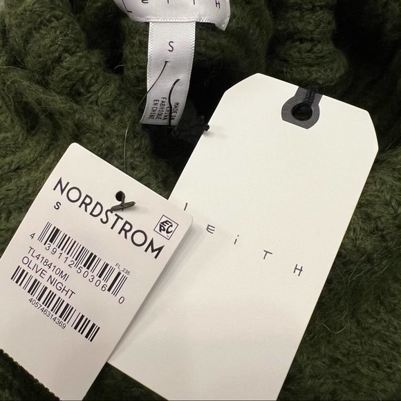 Leith Nordstrom Sweater Womens Small Olive Night Ribbed Acrylic Alpaca Cowl Neck - Picture 6 of 8